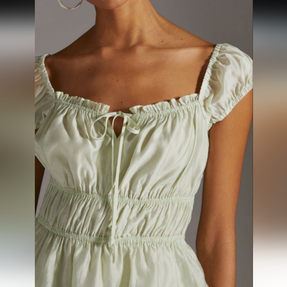 Anthropologie Current Air Ruffled Tiered Midi Dress Mint L - Picture 4 of 16